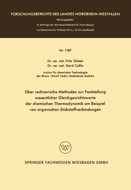Über rechnerische Methoden zur Feststellung wesentlicher Gleichgewichtswerte der chemischen Thermodynamik am Beispiel von organischen Stickstoffverbindungen