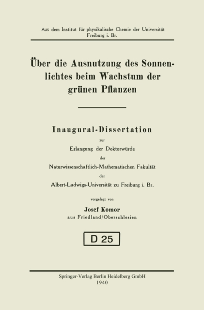 Über die Ausnutzung des Sonnenlichtes beim Wachstum der grünen Pflanzen
