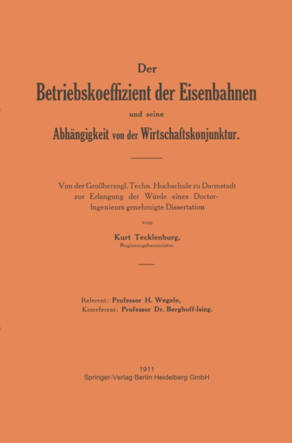 Der Betriebskoeffizient der Eisenbahnen und seine Abhängigkeit von der Wirtschaftskonjunktur