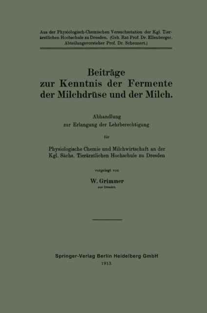 Beiträge zur Kenntnis der Fermente der Milchdrüse und der Milch