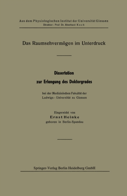 Das Raumsehvermögen im Unterdruck