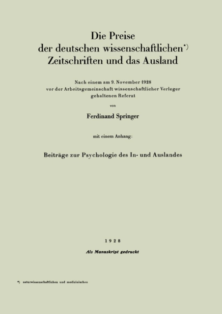 Die Preise der deutschen wissenschaftlichen Zeitschriften und das Ausland
