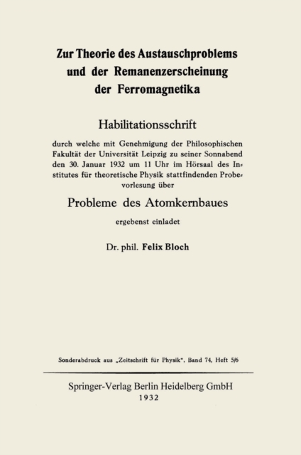 Zur Theorie des Austauschproblems und der Remanenzerscheinung der Ferromagnetika