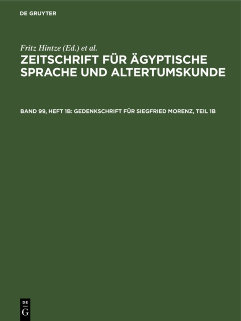 Gedenkschrift fur Siegfried Morenz, Teil 1b