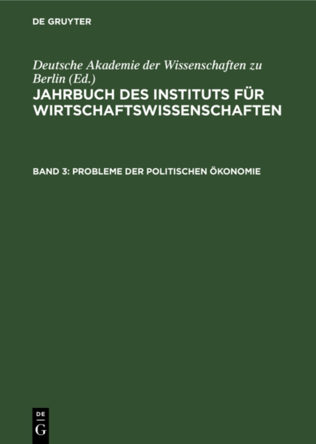 Jahrbuch des Instituts fur Wirtschaftswissenschaften. Band 3