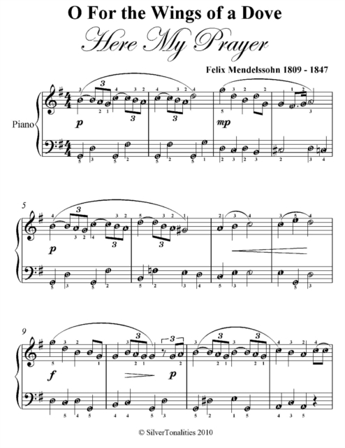 O for the Wings of a Dove Easy Piano Sheet Music