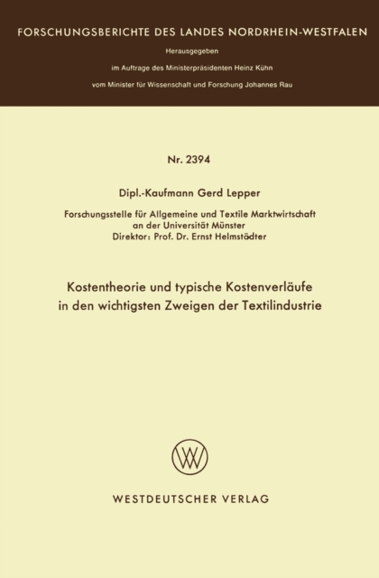 Kostentheorie und typische Kostenverläufe in den wichtigsten Zweigen der Textilindustrie