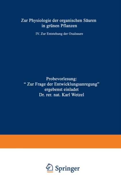 Zur Physiologie der organischen Säuren in grünen Pflanzen