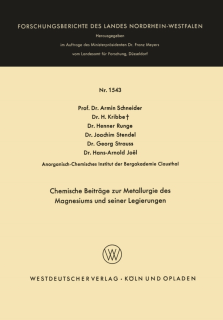 Chemische Beiträge zur Metallurgie des Magnesiums und seiner Legierungen