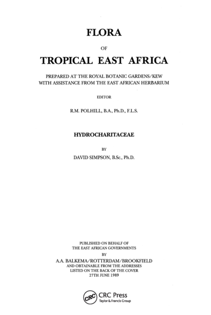 Flora of Tropical East Africa - Hydrocharitaceae (1989)