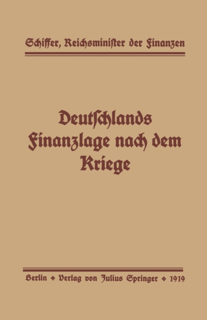 Deutschlands Finanzlage nach dem Kriege