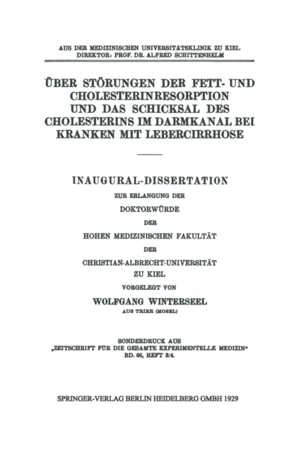Über Störungen der Fett- und Cholesterinresorption und das Schicksal des Cholesterins im Darmkanal bei Kranken mit Lebercirrhose