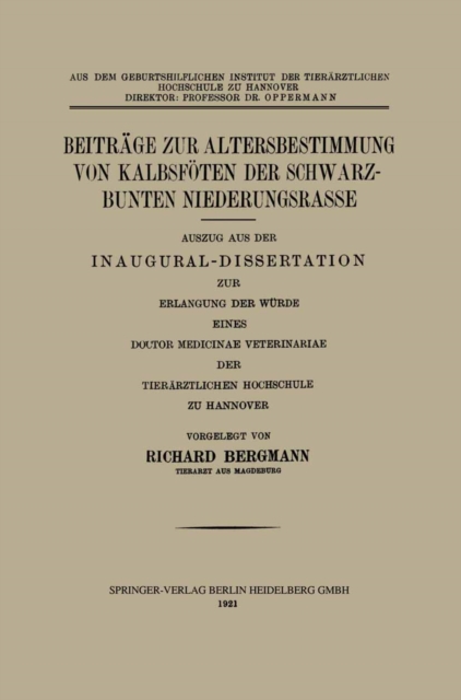 Beiträge zur Altersbestimmung von Kalbsföten der Schwarzbunten Niederungsrasse