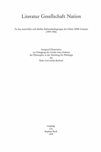 Literatur - Gesellschaft - Nation