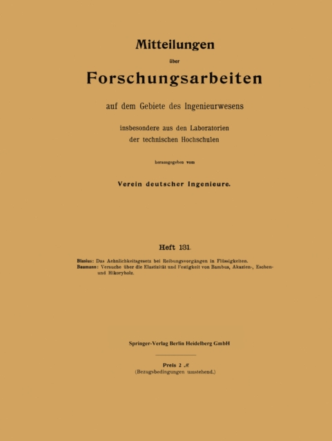 Mitteilungen über Forschungsarbeiten auf dem Gebiete des Ingenieurwesens