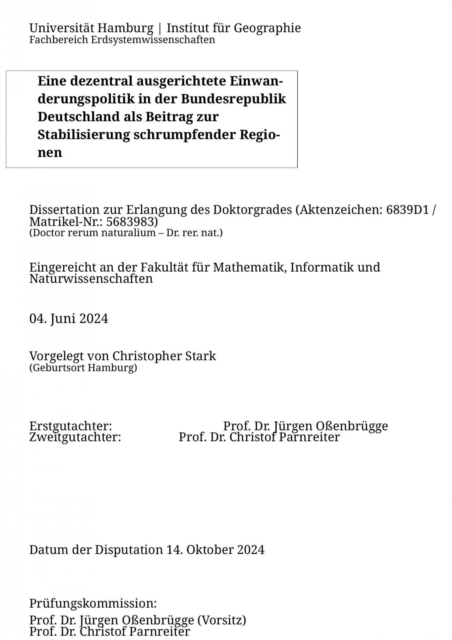 Eine de­zen­tral aus­ge­rich­tete  Ein­wan­de­rungs­poli­tik in der  Bun­des­re­pu­blik Deut­sch­land als Beitrag zur Stabilisierung  schrum­pfen­der Re­gio­nen