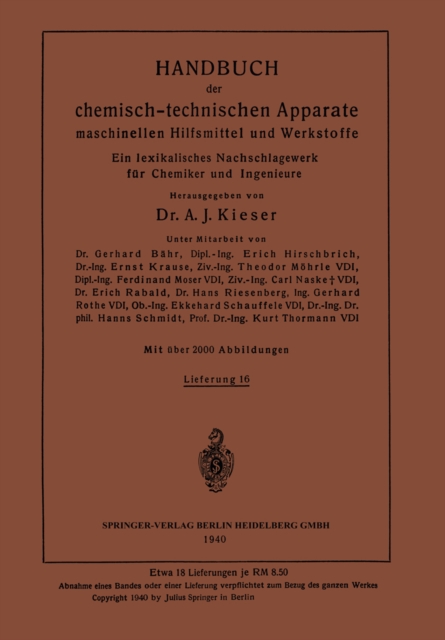 Handbuch der chemisch-technischen Apparate maschinellen Hilfsmittel und Werkstoffe