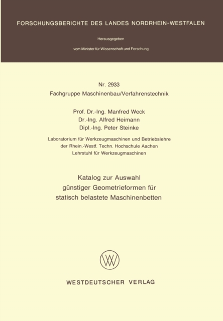 Katalog zur Auswahl günstiger Geometrieformen für statisch belastete Maschinenbetten