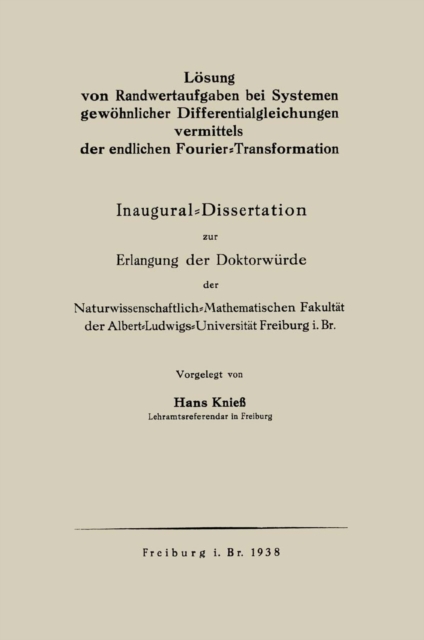 Lösung von Randwertaufgaben bei Systemen gewöhnlicher Differentialgleichungen vermittels der endlichen Fourier-Transformation